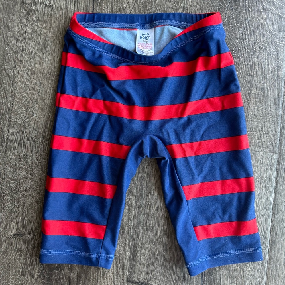 2/$20 mini boden Kids Blue and Red Striped long board swim Shorts boys 3-4
